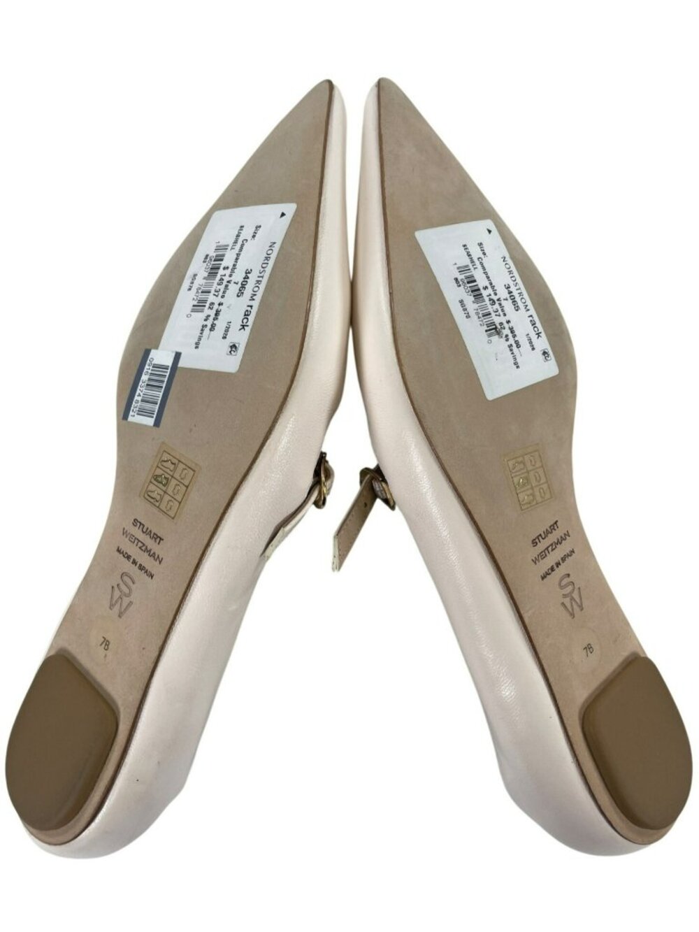 Stuart Weitzman Emilia Mary Jane Seashell Leather Flats Pointed Toe Wmn's Sz 7B - Picture 7 of 11